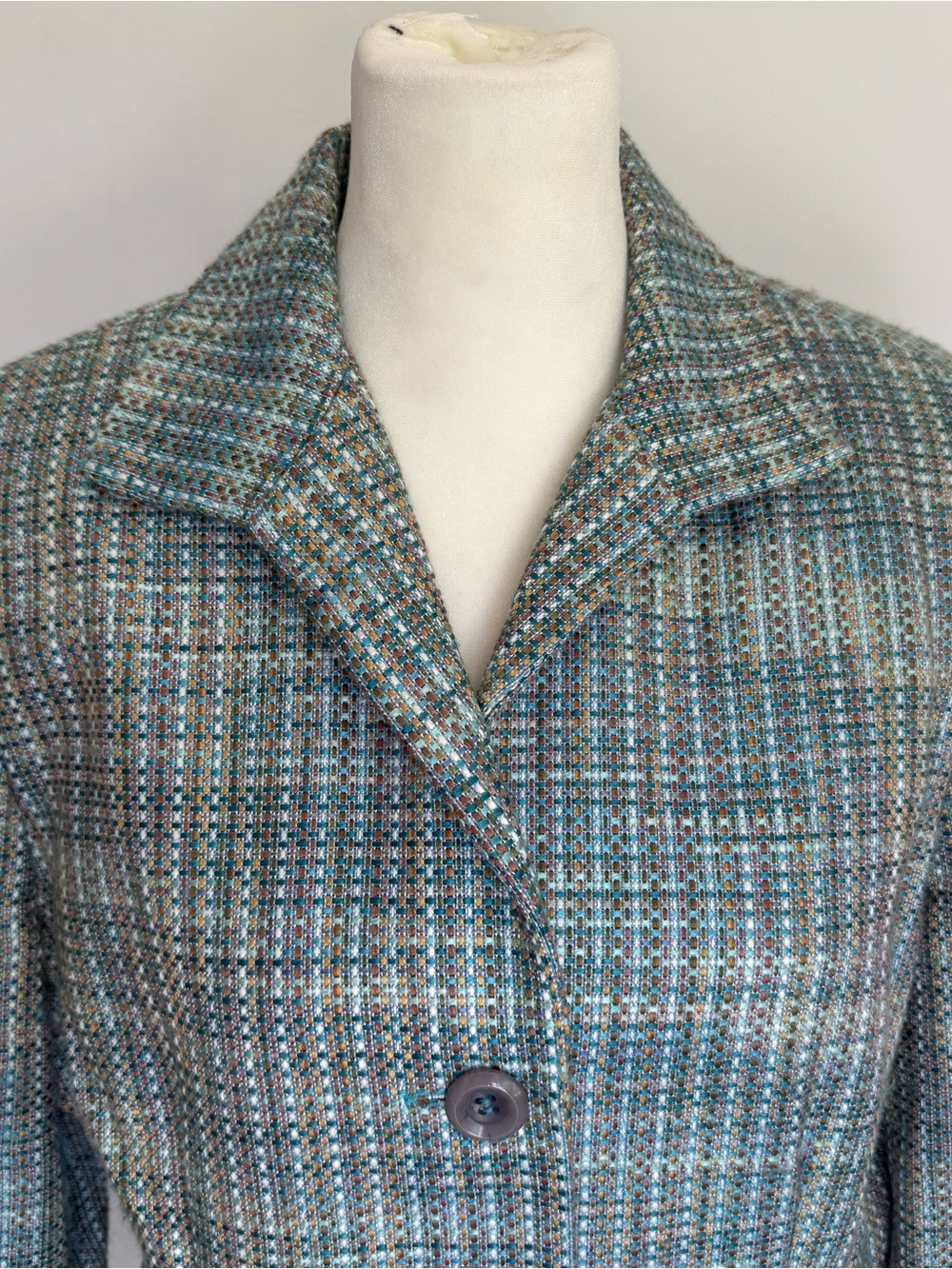 Jacqueline Smith Teal Multi Tweed Single-Button Blazer, size 10